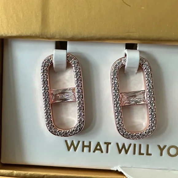 BP Rose Gold Plated Hoops with Black Onyx and Diamond Cubic Zirconia - Picture 5 of 7